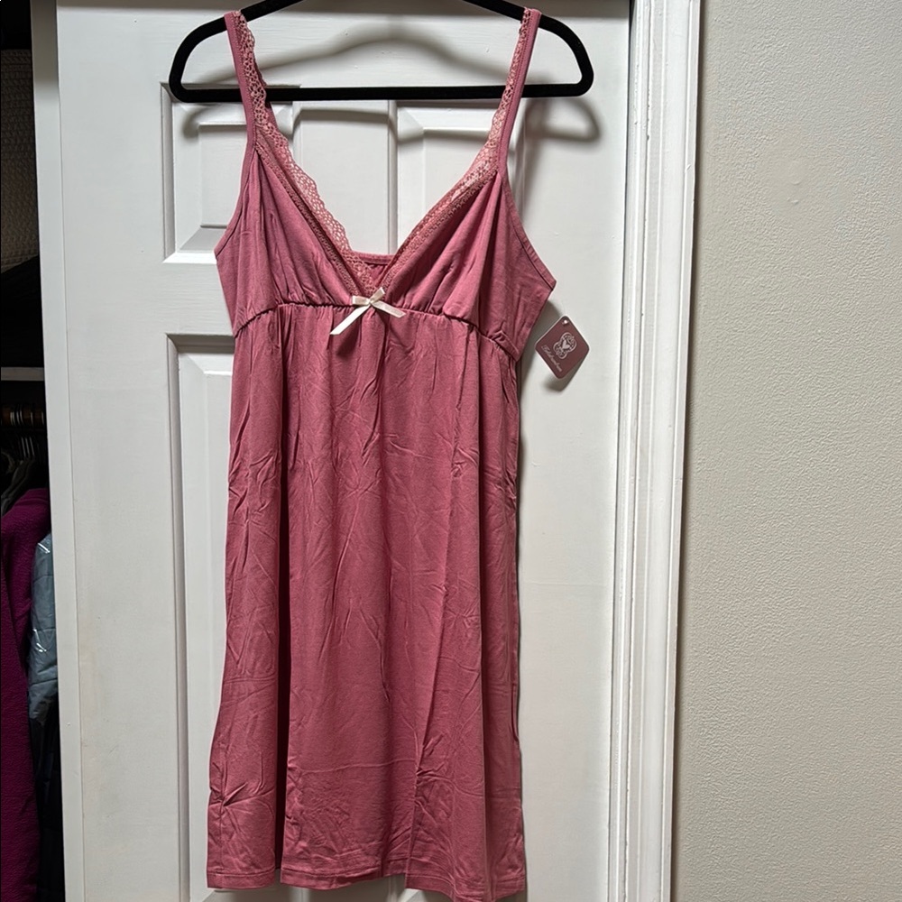 Belabumbum Adore Me Elegant Pink Lace Trim Nightgown Chemise Nursing Maternity